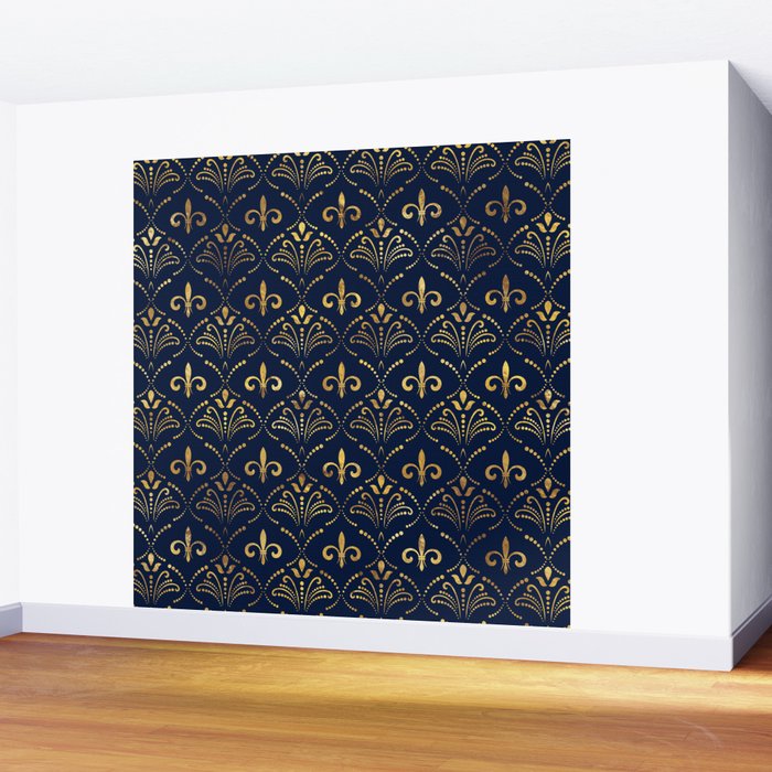 Elegant Fleur-de-lis pattern - Gold and deep blue Wall Mural Gallery Image 2