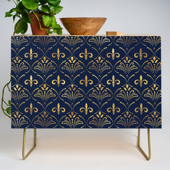 Elegant Fleur-de-lis pattern - Gold and deep blue Credenza Gallery Image 1