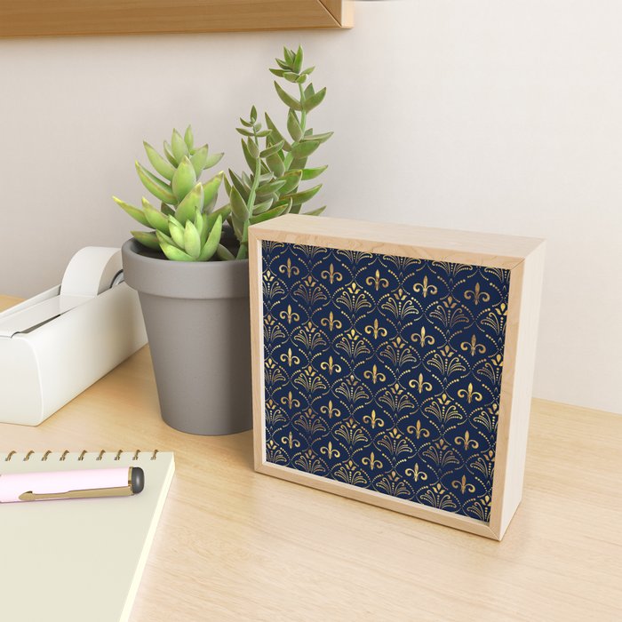 Elegant Fleur-de-lis pattern - Gold and deep blue Mini Art Print Gallery Image 2