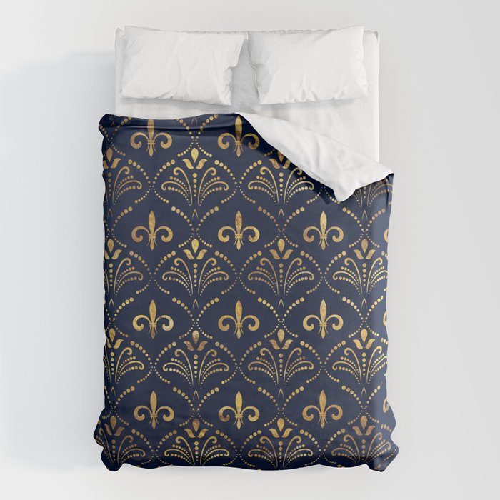 Elegant Fleur-de-lis pattern - Gold and deep blue Duvet Cover Gallery Image 6