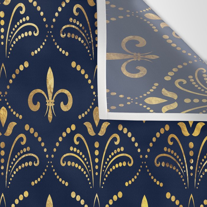 Elegant Fleur-de-lis pattern - Gold and deep blue Wall Tapestry Gallery Image 3