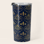 Elegant Fleur-de-lis pattern - Gold and deep blue Travel Mug Gallery Image 3