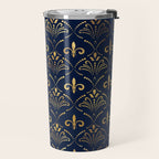 Elegant Fleur-de-lis pattern - Gold and deep blue Travel Mug Gallery Image 2