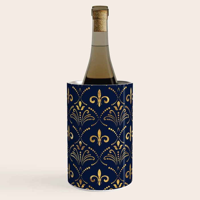 Elegant Fleur-de-lis pattern - Gold and deep blue Wine Chiller Gallery Image 1