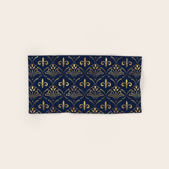 Elegant Fleur-de-lis pattern - Gold and deep blue Towels Gallery Image 1