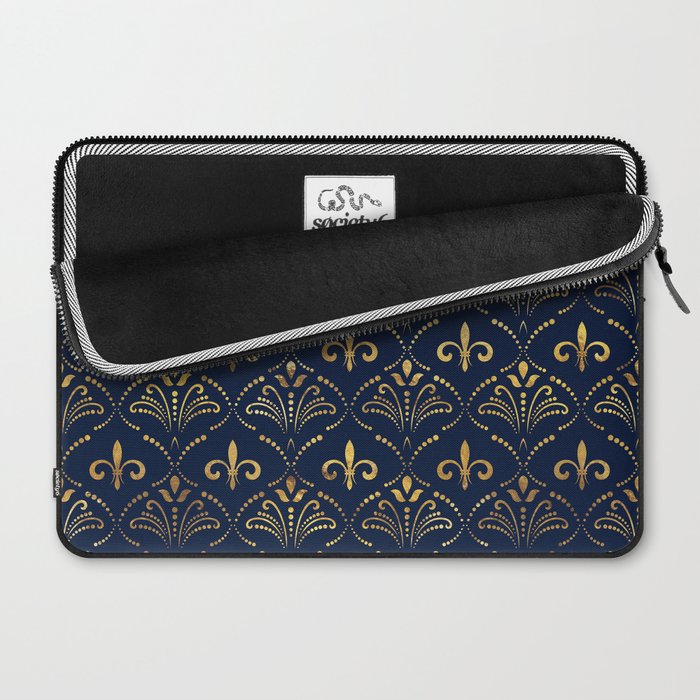 Elegant Fleur-de-lis pattern - Gold and deep blue Laptop Sleeve Gallery Image 2