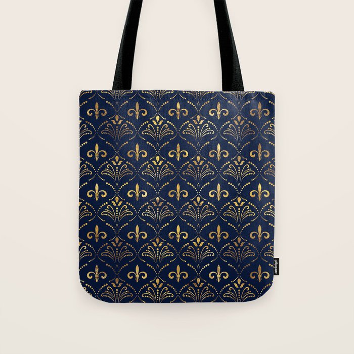 Elegant Fleur-de-lis pattern - Gold and deep blue Tote Bag Gallery Image 1