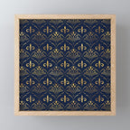 Elegant Fleur-de-lis pattern - Gold and deep blue Mini Art Print Gallery Image 1