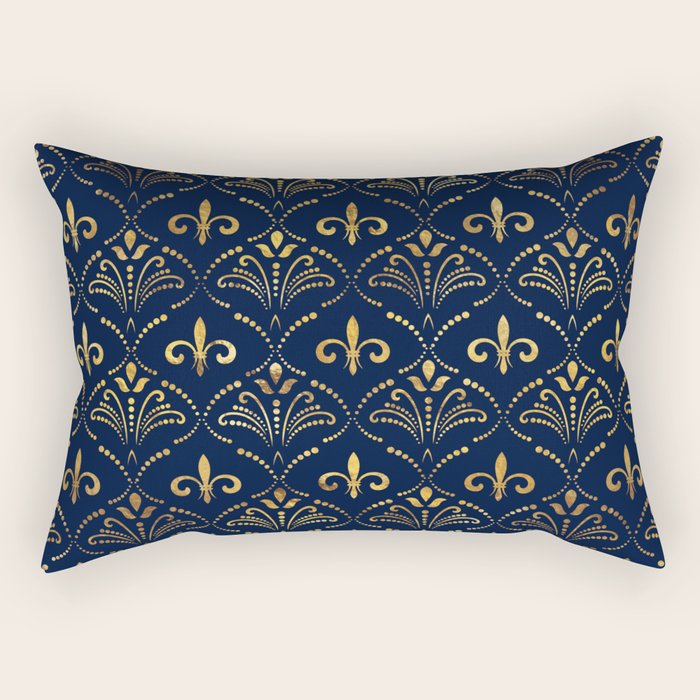 Elegant Fleur-de-lis pattern - Gold and deep blue Rectangular Pillow Gallery Image 1