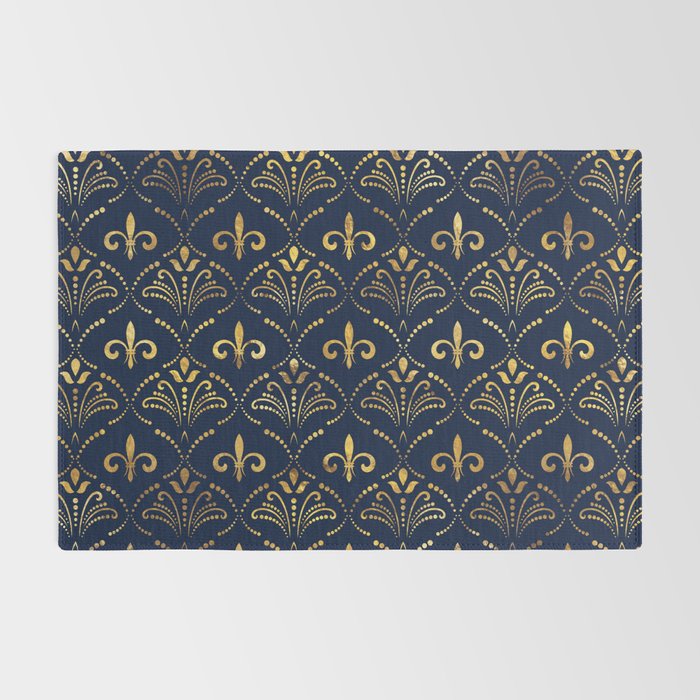 Elegant Fleur-de-lis pattern - Gold and deep blue Rug Gallery Image 2