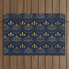 Elegant Fleur-de-lis pattern - Gold and deep blue Outdoor Rug Gallery Image 1