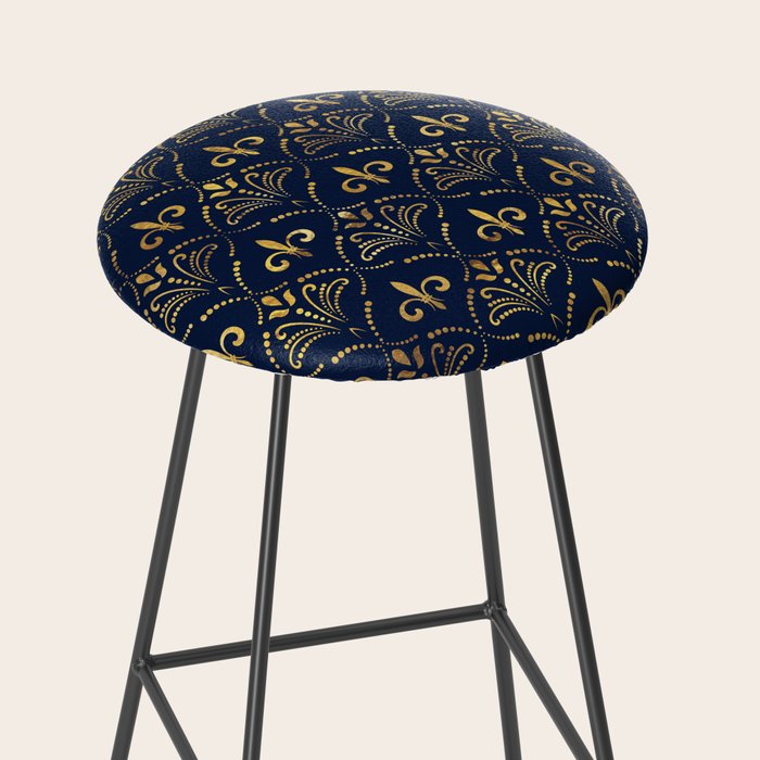 Elegant Fleur-de-lis pattern - Gold and deep blue Stool Gallery Image 2