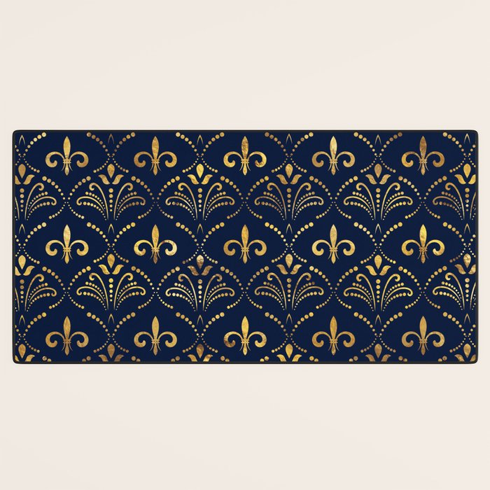 Elegant Fleur-de-lis pattern - Gold and deep blue Desk Mat Gallery Image 3