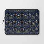 Elegant Fleur-de-lis pattern - Gold and deep blue Laptop Sleeve Gallery Image 1