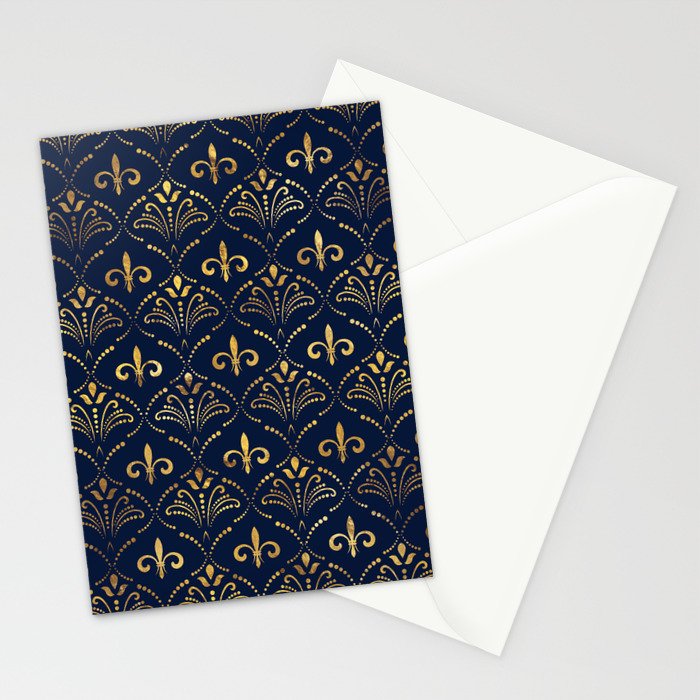 Elegant Fleur-de-lis pattern - Gold and deep blue Stationery Card Gallery Image 2