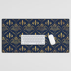 Elegant Fleur-de-lis pattern - Gold and deep blue Desk Mat Gallery Image 1