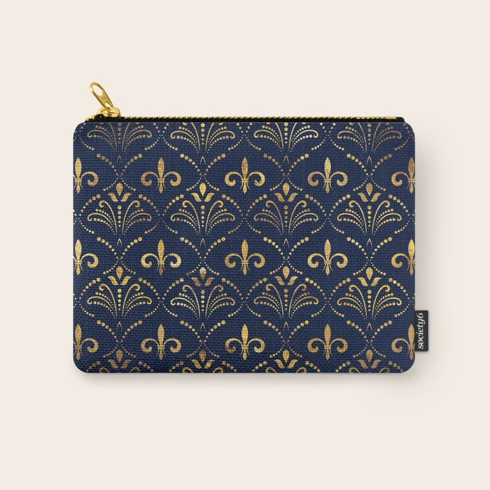 Elegant Fleur-de-lis pattern - Gold and deep blue Carry All Pouch Gallery Image 1