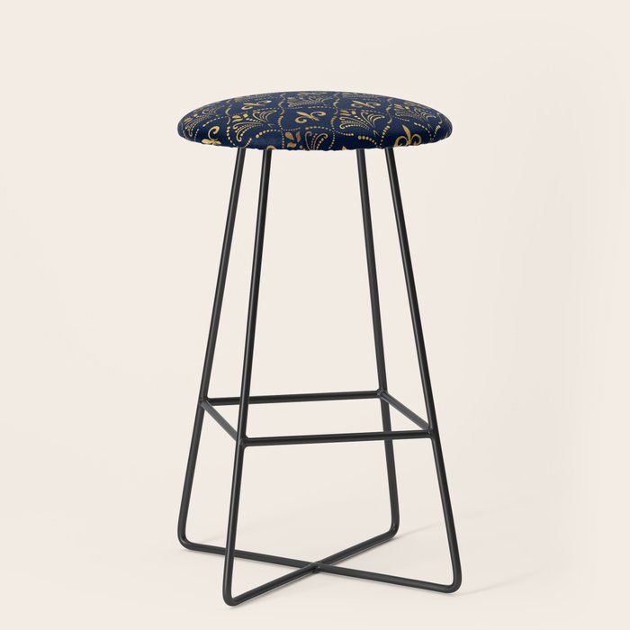 Elegant Fleur-de-lis pattern - Gold and deep blue Stool Gallery Image 1