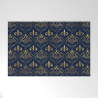 Elegant Fleur-de-lis pattern - Gold and deep blue Welcome Mat Gallery Image 1