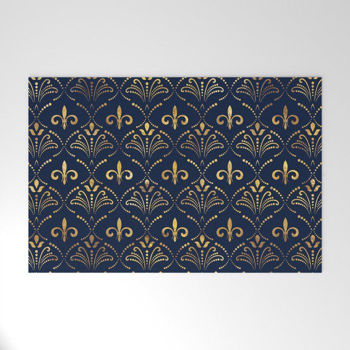 Elegant Fleur-de-lis pattern - Gold and deep blue Welcome Mat Gallery Image 1