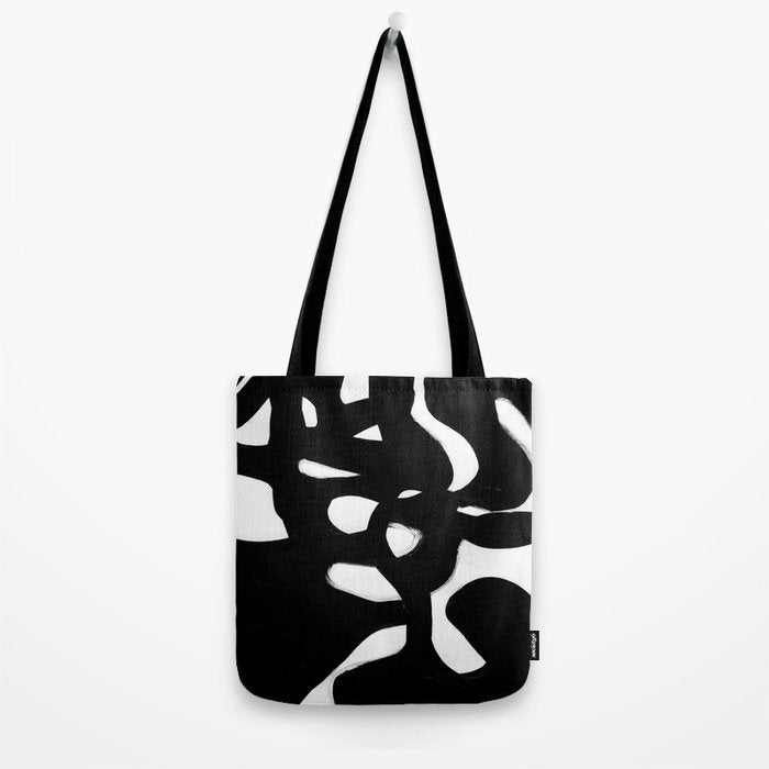 Maze Black & White Minimalist Abstract Mid century Ink Art Dark Brush Strokes Tote Bag Gallery Image 2