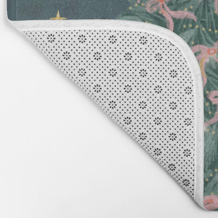 Elegant Christmas Tree with Pink Bows and Golden Stars on Deep Teal Bath Mat Gallery Image 2