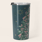 Elegant Christmas Tree with Pink Bows and Golden Stars on Deep Teal Travel Mug Gallery Image 3