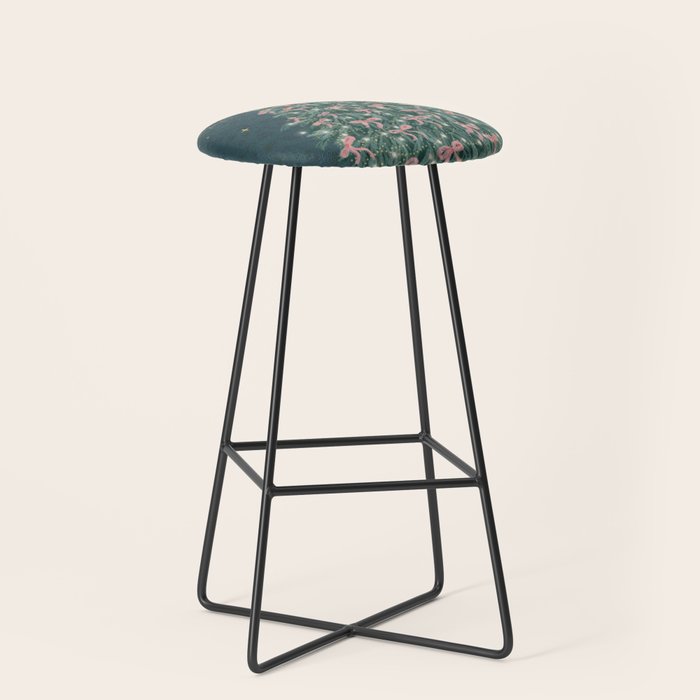 Elegant Christmas Tree with Pink Bows and Golden Stars on Deep Teal Stool Gallery Image 1