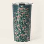 Elegant Christmas Tree with Pink Bows and Golden Stars on Deep Teal Travel Mug Gallery Image 1