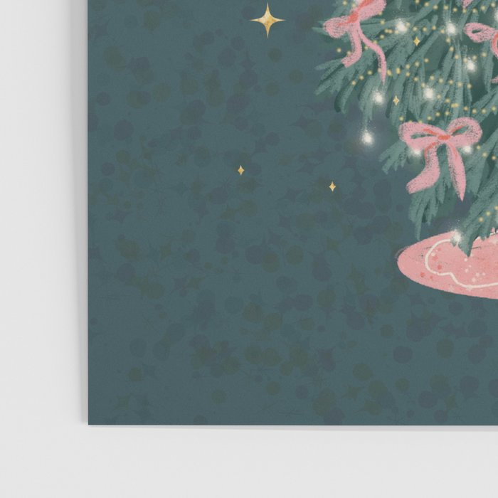 Elegant Christmas Tree with Pink Bows and Golden Stars on Deep Teal Poster Gallery Image 3