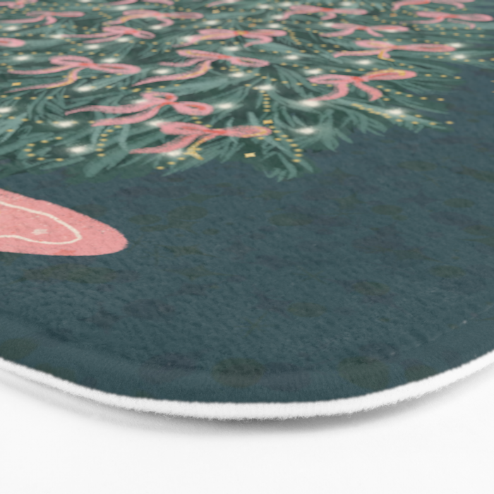 Elegant Christmas Tree with Pink Bows and Golden Stars on Deep Teal Bath Mat Gallery Image 3