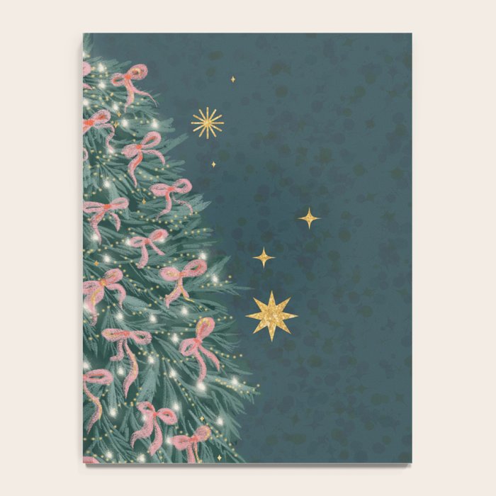 Elegant Christmas Tree with Pink Bows and Golden Stars on Deep Teal Notebook Gallery Image 4