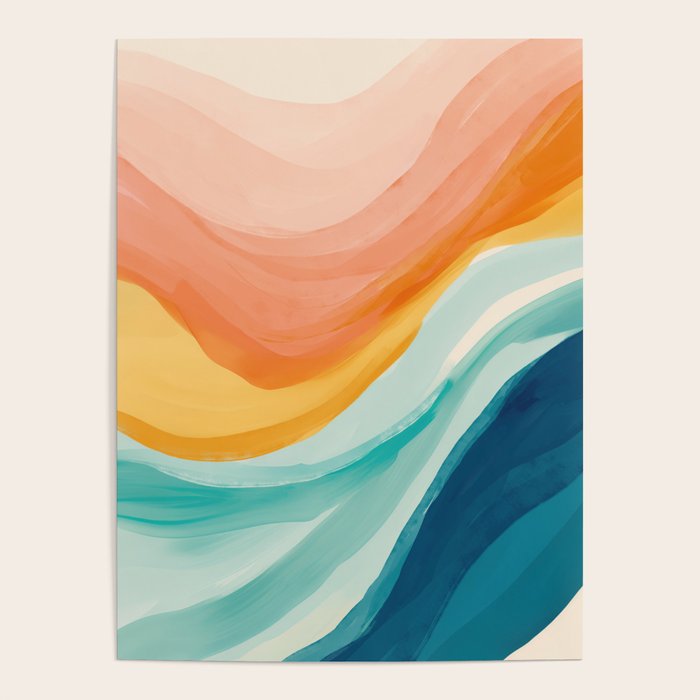 Pink, Yellow, Blue, Watercolor Abstract Sunrise Waves Poster Gallery Image 4