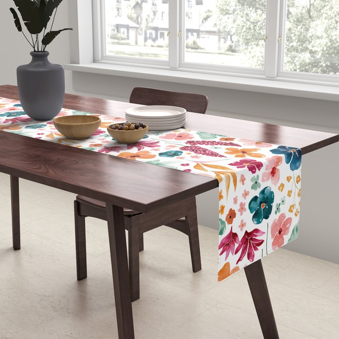 Colorful Tropical Jungle Watercolor Botanical Floral Table Runner Gallery Image 2