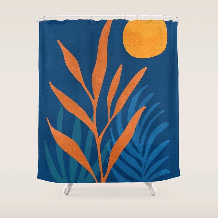 Super Moon Landscape in Blue and Orange Shower Curtain Gallery Image 1