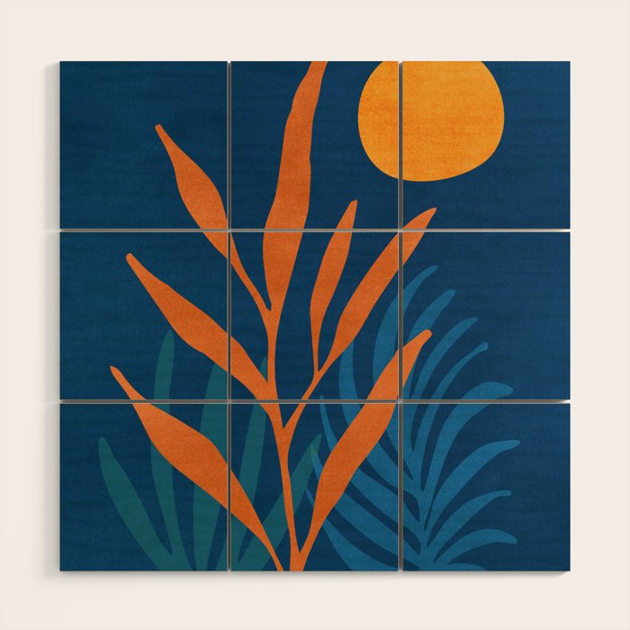Super Moon Landscape in Blue and Orange Wood Wall Art Gallery Image 1