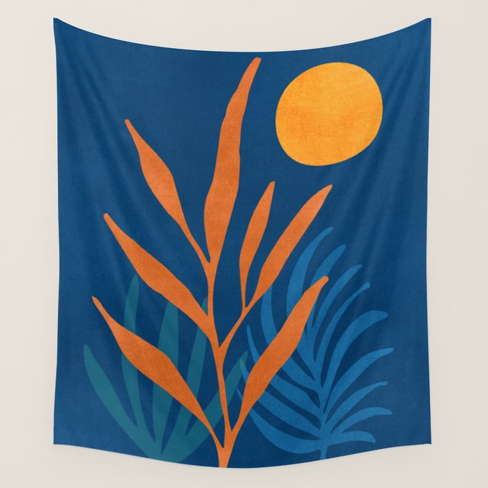 Super Moon Landscape in Blue and Orange Wall Tapestry Gallery Image 4