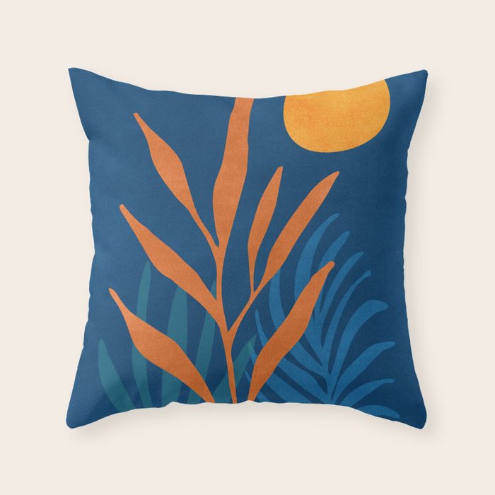 Super Moon Landscape in Blue and Orange Throw Pillow Gallery Image 1