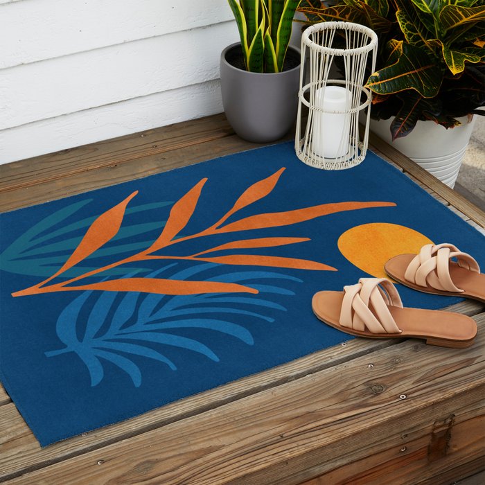 Super Moon Landscape in Blue and Orange Outdoor Rug Gallery Image 2