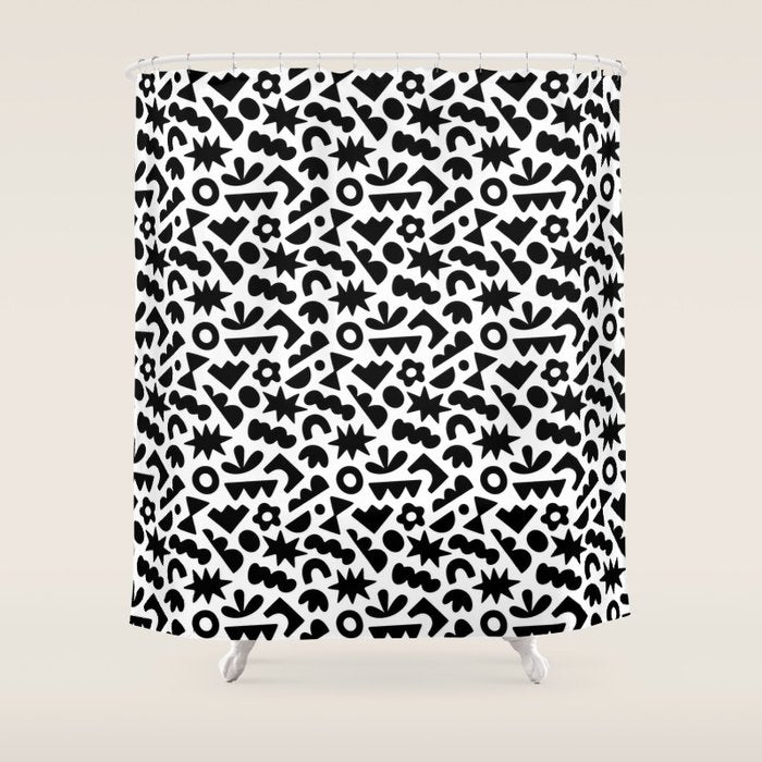 Abstract organic black and white shape pattern Shower Curtain Gallery Image 1
