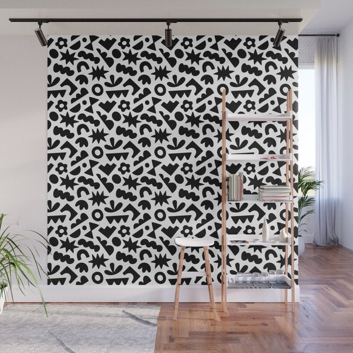Abstract organic black and white shape pattern Wall Mural Gallery Image 1