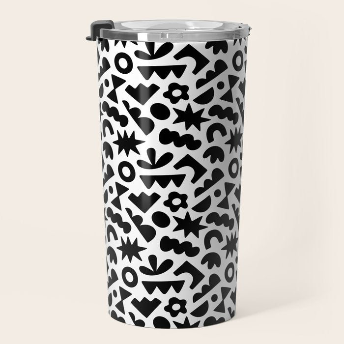 Abstract organic black and white shape pattern Travel Mug Gallery Image 3