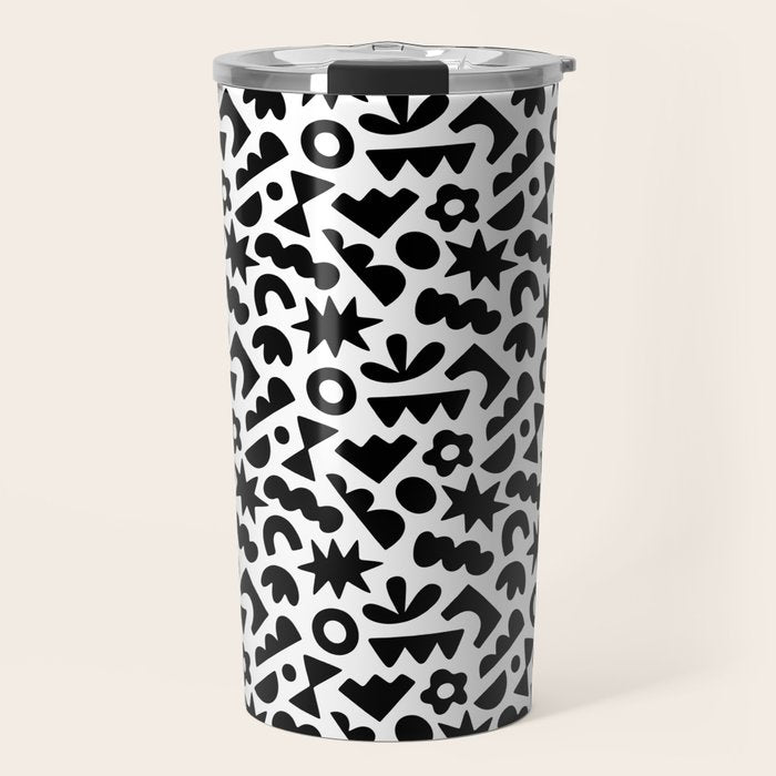 Abstract organic black and white shape pattern Travel Mug Gallery Image 1