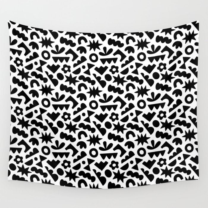 Abstract organic black and white shape pattern Wall Tapestry Gallery Image 4