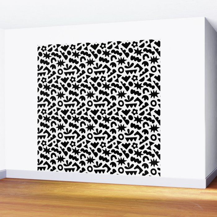 Abstract organic black and white shape pattern Wall Mural Gallery Image 2