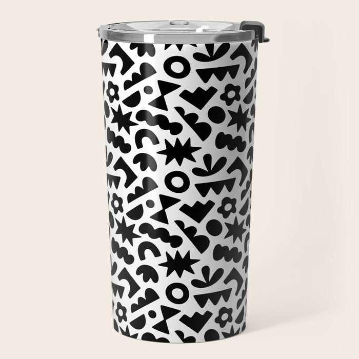 Abstract organic black and white shape pattern Travel Mug Gallery Image 2