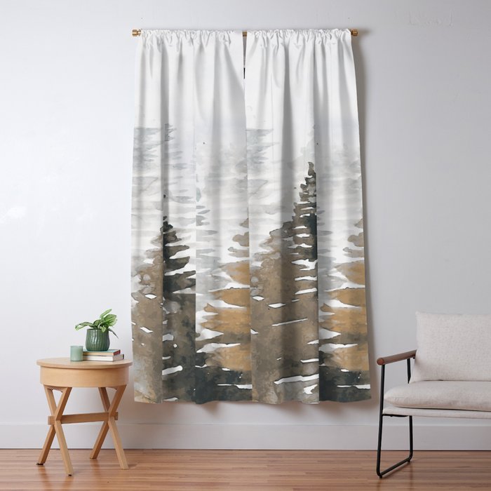 Watercolor Pine Trees 3 Window Curtain Gallery Image 1