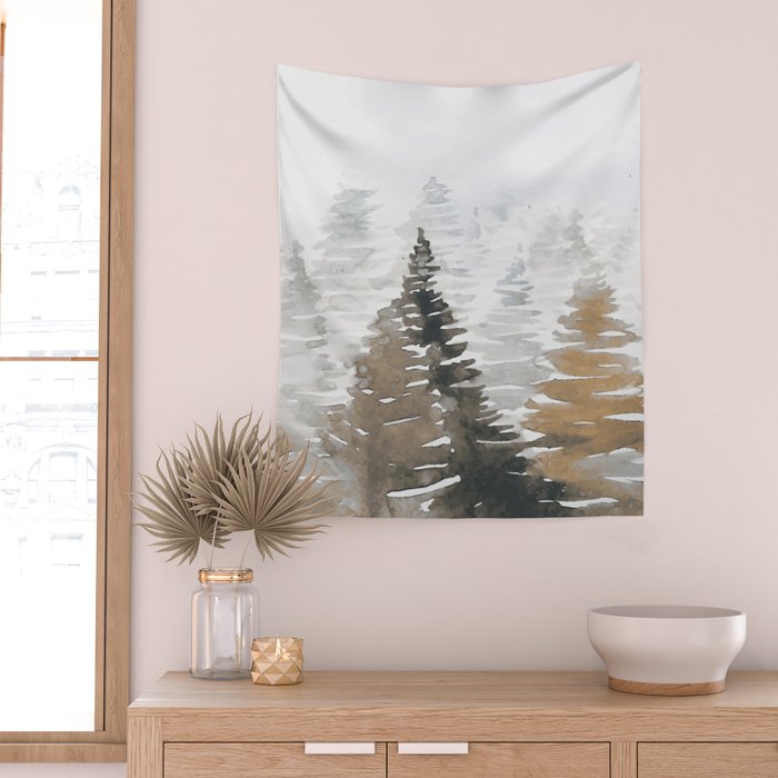Watercolor Pine Trees 3 Wall Tapestry Gallery Image 2