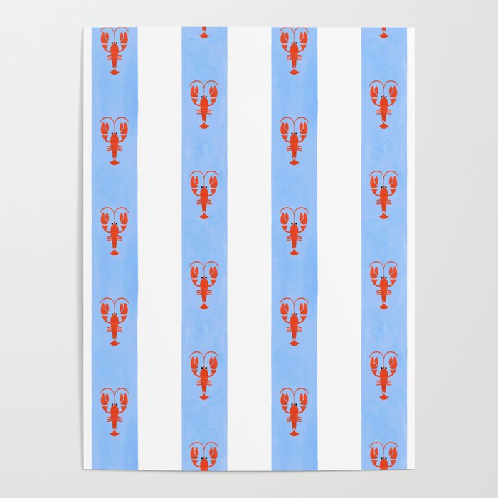 Red Lobsters On Hand-Painted Bright Blue Stripes Poster Gallery Image 4