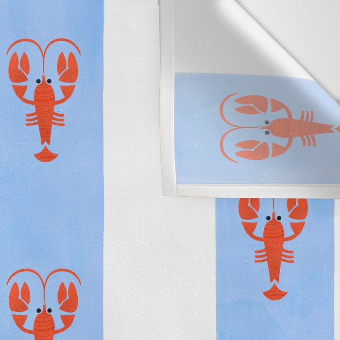 Red Lobsters On Hand-Painted Bright Blue Stripes Wall Tapestry Gallery Image 3